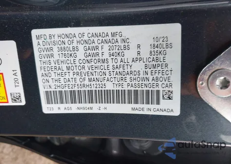 2024 Honda Civic Sport from USA, damaged, VIN 2HGFE2F55RH512325